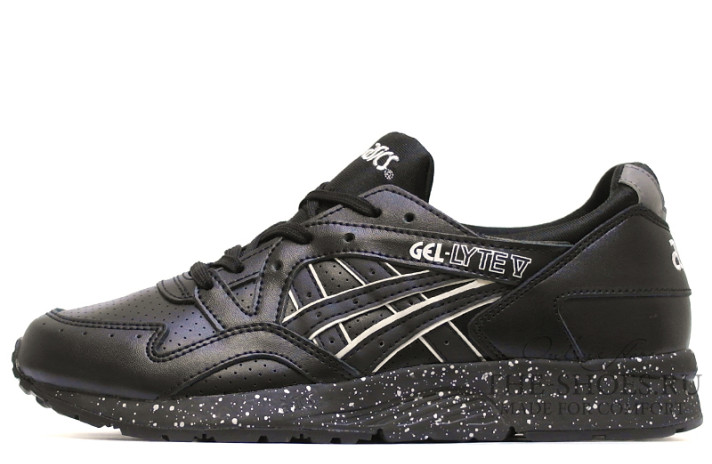 Кроссовки Asics Gel Lyte 5 Black perforation Leather  черные, кожаные