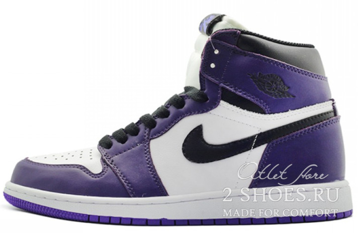 Кроссовки Nike Air Jordan 1 High White Court Purple 555088-500 белые, синие, кожаные