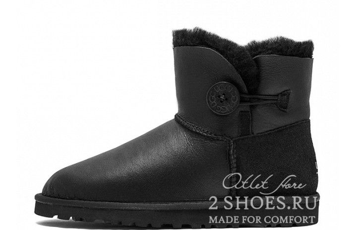 Ugg Australia Mini Bailey Button Metallic Black  черные, кожаные